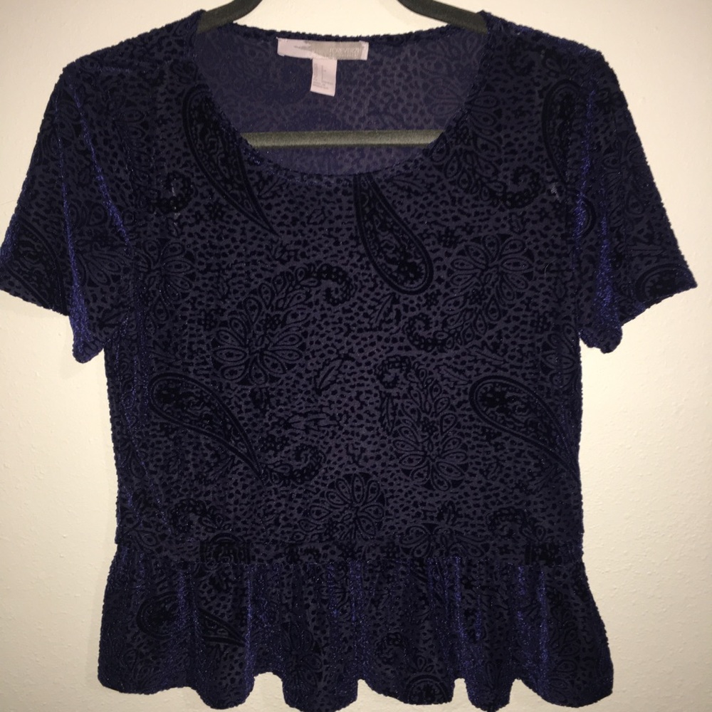 Blue velvet crop blouse
